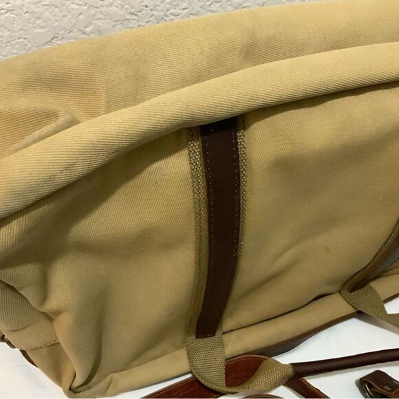 LL BEAN KHAKI CANVAS BROWN LEATHER 18" OVERNIGHT DUFFLE/SHOULDER BAG / C… - Picture 6 of 15